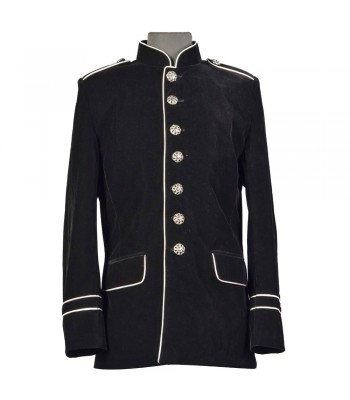 Mens Gothic Military Velvet Jacket White Piping Trim Coat (2025)