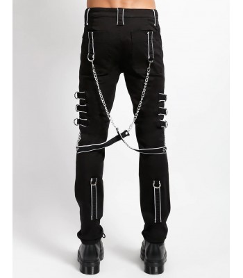 Handmade Men Gothic Pant Trippe Band Pant Black and White Trims Pants Emo Punk Pant (2025)